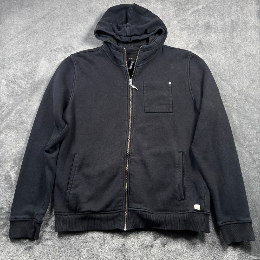 Vuori Seaside Hoodie Mens Large Black Full Zip Organic Cotton Sweatshirt V242